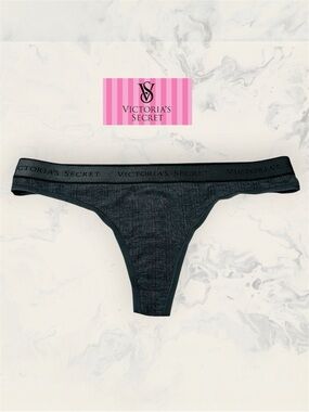 Victoria's Secret Size M Gray Logo Thong /String Panty